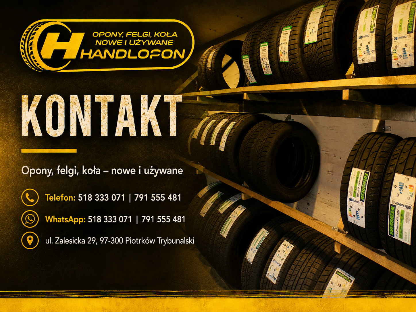 Kontakt HANDLOPON - opony, felgi i koła Piotrków Trybunalski